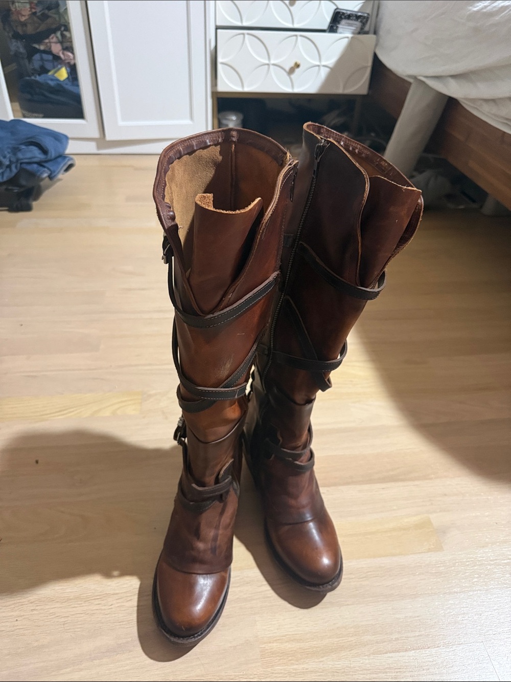 Freebird by Steven Cassius Brown Over-the-Knee Buckle Strap Leather Boots